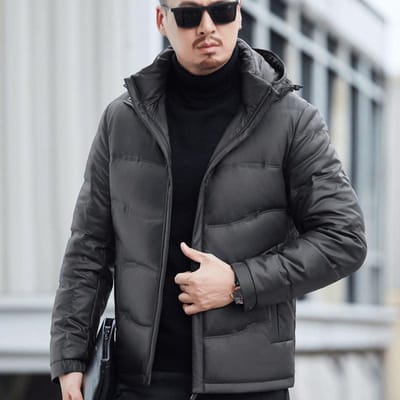 Veste d'hiver épaisse en cuir véritable pour homme d'âge moyen, doudoune en peau de mouton, veste ample à capuche, tenue papa 4XL black