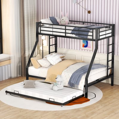 STILVORA Stapelbed 90(140)x200cm – Met Uittrekbed – Verstevigde Bovenrail, Ladders Aan Beiden Zijden – Metaal – Zwart – Zonder matras