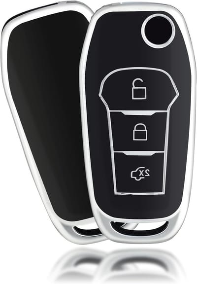 Auto Sleutel Cover, Sleutelbescherming, Sleutelring Bescherming, Geschikt voor 3 Knoppen, Compatibel met Ecosport, Edge, Explorer, Everest, Escape, Fiesta, Focus, Fusion, Titanium, Galaxy, Kuga, Mondeo
