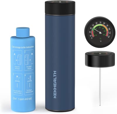 Thijox - Thermo-insulinehouder voor op reis, koeltas voor insuline en medicijnen, 60 uur koeling, roestvrij staal, voor 3 pennen, met mechanische ther