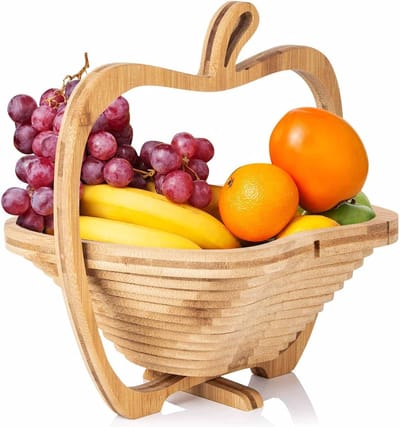 Famanu – Opvouwbare houten fruitmand appel design – decoratieve fruitschaal (appel)
