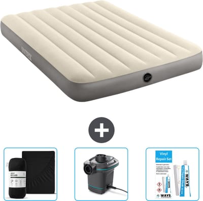 Intex Luchtbed - Twijfelaar - 137 x 191 x 25 cm - Beige - Inclusief Hoeslaken - Pomp en Reparatieset