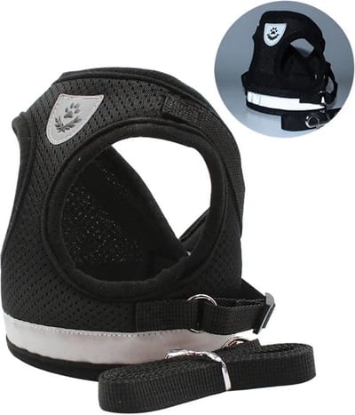 WiseGoods Premium Kattenharnas - Kattentuigje - Kattentuigjes - Tuigje Kat - Kattenriem & Kattenhalsband - Katten Riem Zwart - M