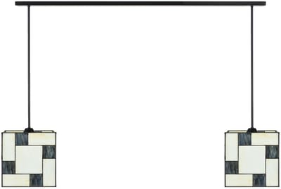 2 x Tiffany Mondriaan Kubus met Pendant lampen aan plafondbalk - Art Deco Trade