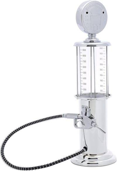 Verchroomde design drankdispenser voor tankstations, inhoud 900 ml, bierdispenser, dispenser in pistoolvorm met slang van 56 cm, schenkt alcoholische en non-alcoholische dranken, zilvergrijs.