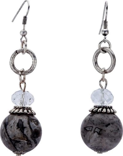 Behave - Oorbel hanger zilverkleur - Grijze natuursteen - Boho chic