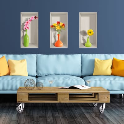 Kleurrijke 3D-stickers met lentebloemen, 60 x 90 cm