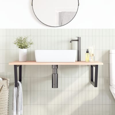 vidaXL - Badkamer - wandschap - staal - en - massief - eikenhout