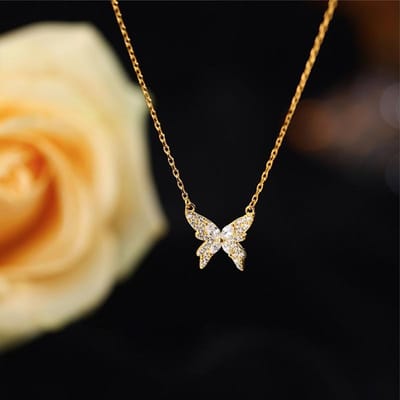 Zoete 925 Sterling Zilveren Vlinder Ketting Glanzende Zirkoon Hanger Dames Elegante Sleutelbeenketting Bruiloft Sieraden Vakantie Cadeau 45cm beige