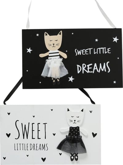 wandbord tekstbord kat kitty slaap lekker set van 2 stuks leuk voor de kinderkamer