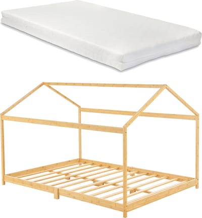 Kinderbed Vindafjord huisbed met matras bamboe 140x200 cm