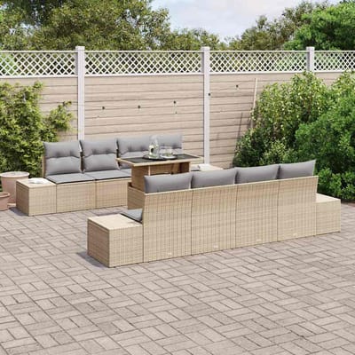 vidaXL - Tuinbank - Set - 9 - st - Beige - en - Lichtgrijs - poly - rattan