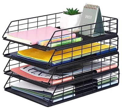 Stapelbare brieflade Papierorganizer voor Bureau - Metalen Lade voor A4-Papieropslag - Geschikt voor Kantoor, School en Thuis - 4 Stuks