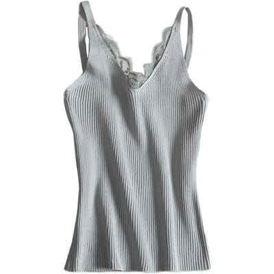 Sexy femmes plaine Camisole dentelle épissage Double col en v gilet mince fronde débardeurs gris