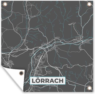 Tuin poster Lörrach – Stadskaart – Blauw – Plattegrond – Stadskaart – Kaart - Duitsland - 200x200 cm - Tuindoek