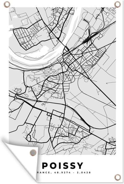 Muurdecoratie Plattegrond - Kaart - Stadskaart - Frankrijk - Poissy - 120x180 cm - Tuinposter - Tuindoek