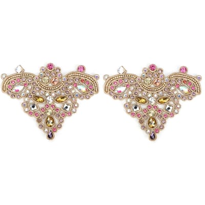 2 pièces Applique Cristal Strass à Coudre Patch Fausse Perle pour Vêtements Chaussures Sac (# 5)