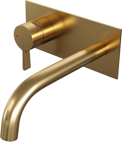 Brauer Gold Edition inbouw wastafelmengkraan met gebogen uitloop en afdekplaat model E2 goud geborsteld PVD