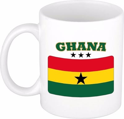 Bellatio Decorations koffie mok - Ghana - vlag print - 300 ml - wit - keramiek - Supporters fan artikelen - Landen beker