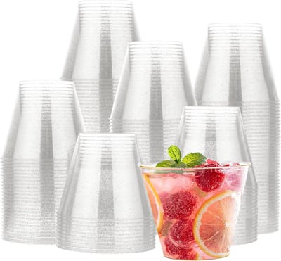 120 Harde Plastic Bekers met Zilveren Glitter, 255ml / 9oz - Herbruikbaar Cocktailglazen voor Verjaardagen, Bruiloften, Doopfeesten, Kerstmis - Elegant en Stevig