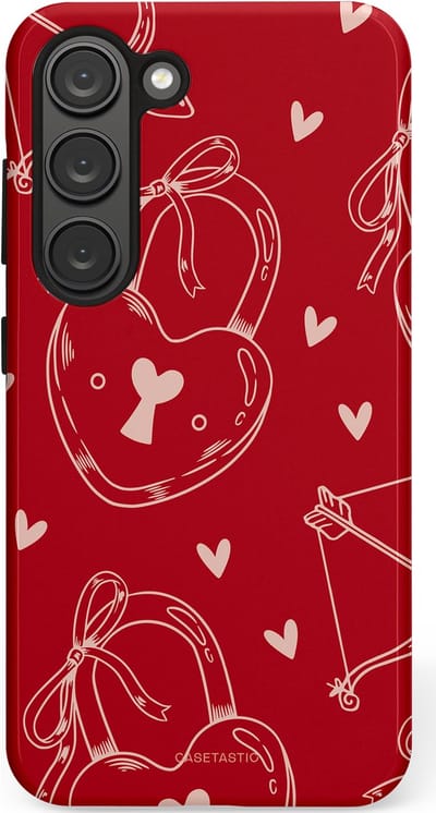 Casetastic Hoesje Geschikt voor Samsung S23 - Stijlvolle Beschermende Duo-layer Case - Hartendief - Liefdes Slotjes - Valentijn - Valentine - Love - Rood Wit