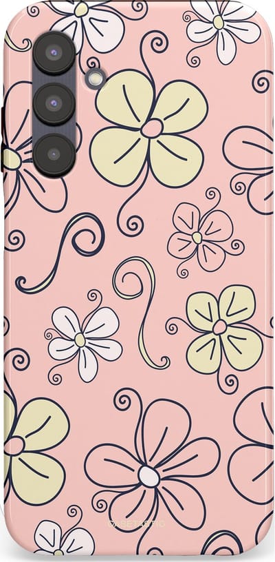 Casetastic hoesje geschikt voor Samsung Galaxy A25 - Dubbellaagse bescherming - Pastel Perzik Doodle Peach Bloemen - Fashion Case - Zand Zilver Lichtroze