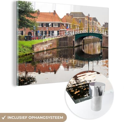 ® Glasschilderij 180x120 cm - Schilderij acrylglas - Water - Leiden - Huis - Foto op glas - Muurdecoratie woonkamer - Wanddecoratie slaapkamer - Schilderijen