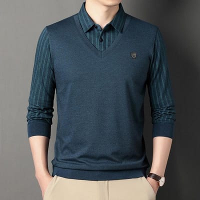 Lange mouw T-shirts voor Heren Lente en Herfst, Casual Gestreept Poloshirt Top met Kraag voor Mannen op Middelbare Leeftijd 4XL gray