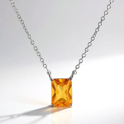 Cavill - Citrien Ketting 1,38 ct - 925 Sterling Zilver Gerhodineerd - Radiant Achthoek Edelsteen - Verstelbare Lengte 45,7 cm - Elegante Sieraden