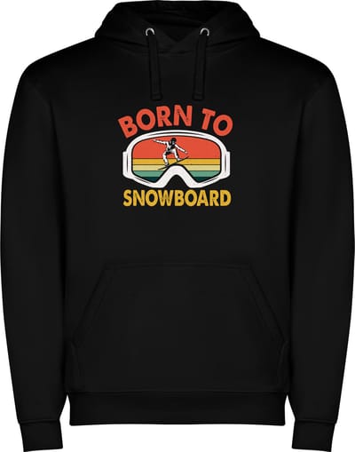 Zwarte unisex hoodie met “ Kleurrijke Born to Snowboard – Geboren om te snowboarden – Wintersport “ Print Full Color Color merk Roly maat S