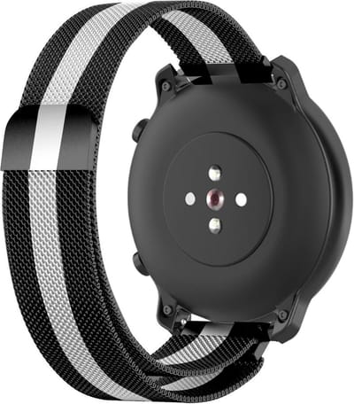 Strap-it Milanees bandje 22mm - luxe smartwatch horlogeband geschikt voor Samsung Galaxy Watch 1 46mm / Galaxy Watch 3 45mm / Gear S3 Classic & Frontier - Amazfit GTR 47mm / GTR 2 / GTR 3 - OnePlus Watch - zwart/wit