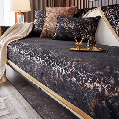 Verguld patroon Nederlandse fluwelen bankhoezen Banken Handdoek Antislip bankbeschermer Hoes Bankdeken voor woonkamer Gele rand 70x90cm 1pcs