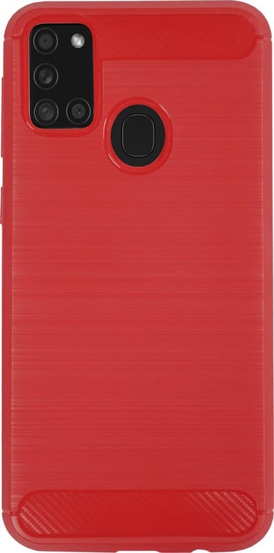 BMAX Carbon soft case hoesje geschikt voor Samsung Galaxy A21s / Soft cover / Telefoonhoesje / Beschermhoesje / Telefoonbescherming - Rood