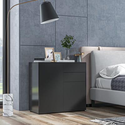 STILVORA Dressoir 79x36x74 cm – Opbergkast Met 2 Lades En 2 Deuren – Verstelbare Plank – Kantelbeveiliging – Houtlook – Zwart