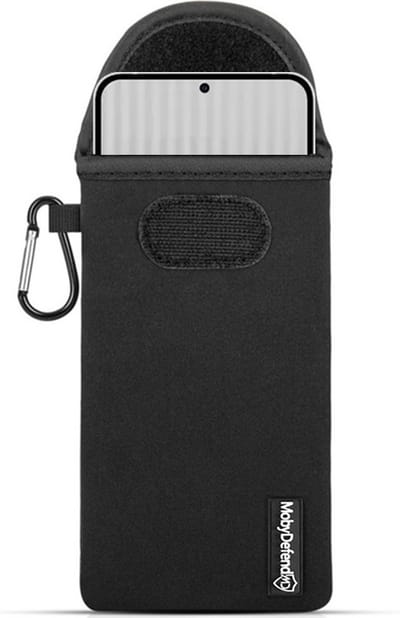 MobyDefend Hoesje - Geschikt voor Nothing Phone 1 - Neopreen Pouch Met Karabijnhaak - Insteek - Riemlus - Zwart