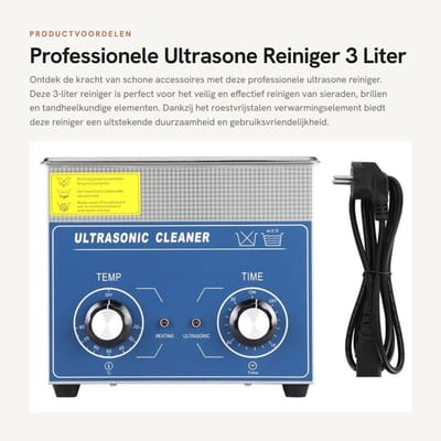 Dailygoods- Ultrasonische Reiniger 3L - Roestvrij Staal - Verstelbare Timer 0-30 Minuten - Voor Sieraden/Glazen/Tandheelkundige Elementen - Veilig en Duurzaam - Krachtige 40 kHz Frequentie - Reinigingsapparaat