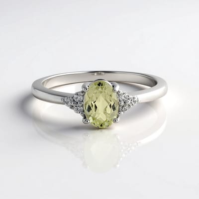 Cavill - Zilveren ring met kanariegele ovale Kunziet 0,998 ct - 925 Sterling Zilver - 6 Zirkonia's 0,119 ct - Elegante damesring