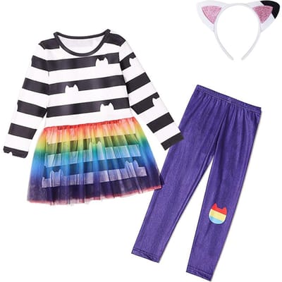 Poupée Mannequin Gabby pour Filles Maison de Poupée Dessin Animé Jeu de Rôle Ensembles 2 Pièces Robes en Tulle Rayé Jeu pour Enfants Thème Robe 4T Tag-120 black
