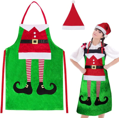 Dailygoods- Schort Kerstmis - Schort met muts - Elfenpatroon - Polyester - One size - Comfortabel - Geschikt voor volwassenen - Keukenoutfit
