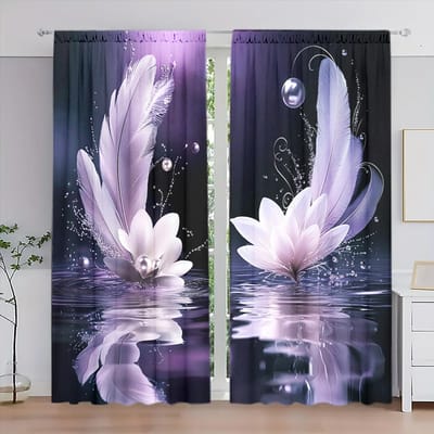 2 stuks Mooi Veer Kunst Print Gordijn voor Huisdecoratie - Stangzak Raambekleding voor Slaapkamer, Kantoor, Keuken 52.5cmX116cm X 2pcs white