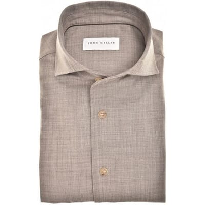 John Miller Overhemd Schiller Collar Faux-Uni Fine Stretch Wool Blend Midden Bruin / male