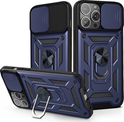 Hoesje geschikt voor iPhone 13 - Backcover - Rugged Armor - Camerabescherming - Extra valbescherming - TPU - Blauw