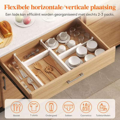 Famanu 8 Pack Keuken Ladeverdelers 6cm Hoog, 40,6-55,9cm Verstelbare Lade Organisator voor Keukengerei/Kleren/Make-up, Plastic Uitbreidbare Verdelers in Dressoir/Bedkamer/Badkamer/Kantoor Opbergen