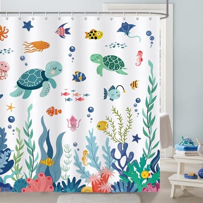 Douchegordijn kinderoceaan 180 x 180 cm - cartoon polyester - waterdicht en schimmelvrij - vrolijke zeedieren - ShopVlot