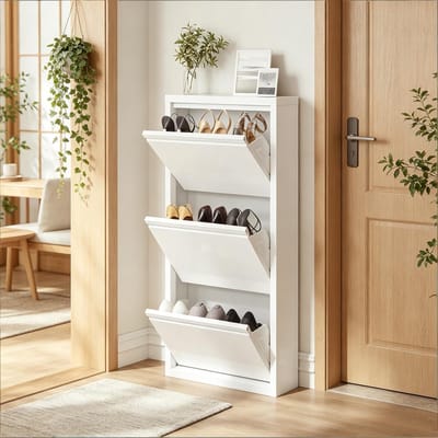 Clruro Schoenenkast - Smal Design met Schoenenrek - Hout - Naturel