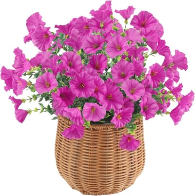 Natuurlijke Uiterlijk Kunstbloemen voor Buiten - 6 Bundels Geraniums en Petunia's voor Balkon, Tuin en Kantoor Decoratie