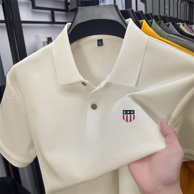 Heren Poloshirt Hoge Kwaliteit Kraag Vlag Print Korte Mouw T-shirt Zomer Mode Trend Herenkleding L white