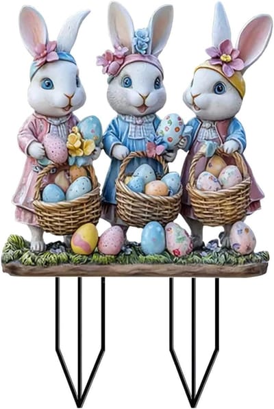 Paashaas Tuinsteker - Paasdecoratie Buiten - Feestelijke Tuin - Weerbestendig Materiaal - 20 x 30 cm - Donkerpaars