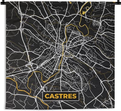 Wandkleed - Wanddoek - Kaart - Stadskaart - Plattegrond - Castres - Frankrijk - 180x180 cm - Wandtapijt