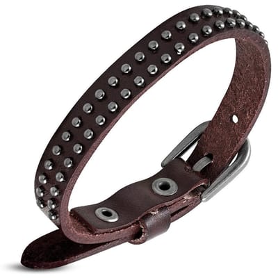 Amanto Armband Aisar Brown - Leer - Studs - 12mm - 20-26cm